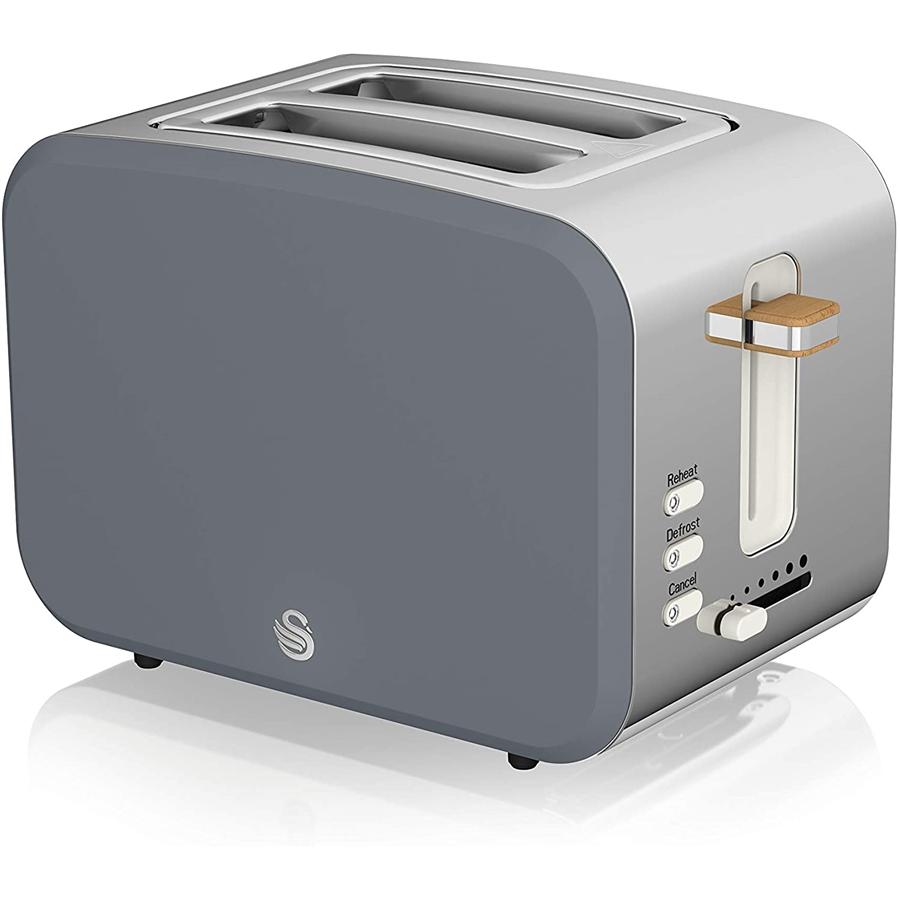 Swan - Grille-Pain 2 Tranches de la Collection Nordique, 900 Watts, Gris Mat - Simple Boutique