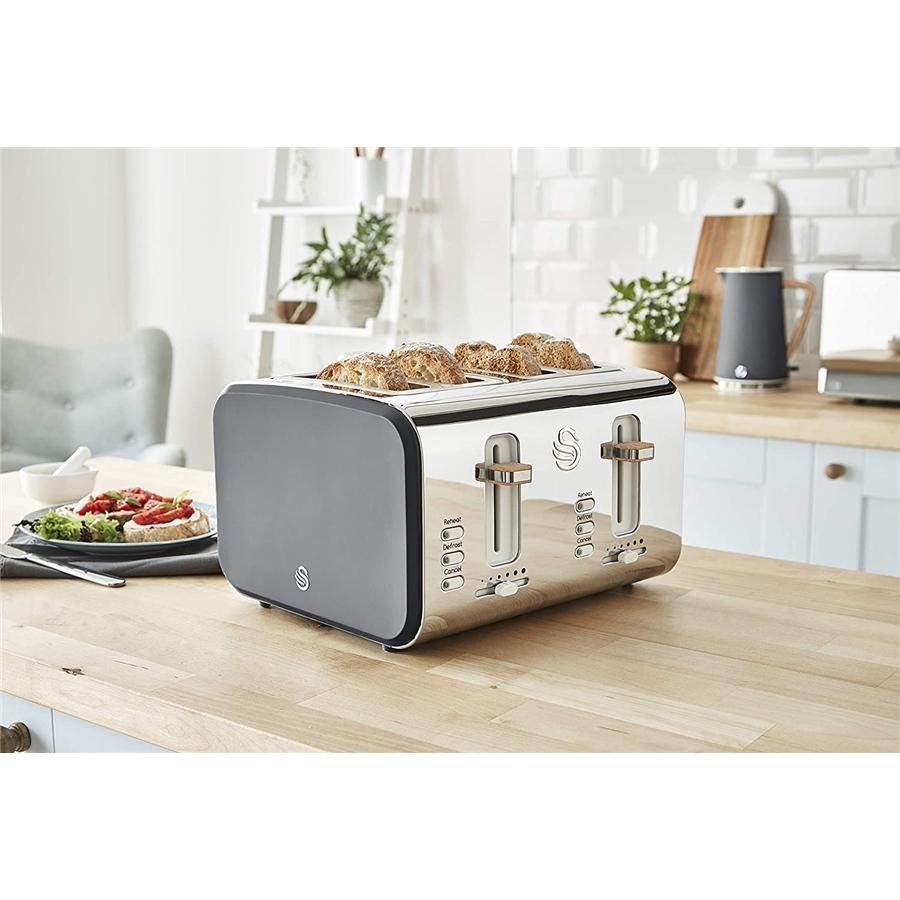 Swan - Grille-Pain 4 Tranches de la Collection Nordic, 1500W, Gris Mat - Simple Boutique