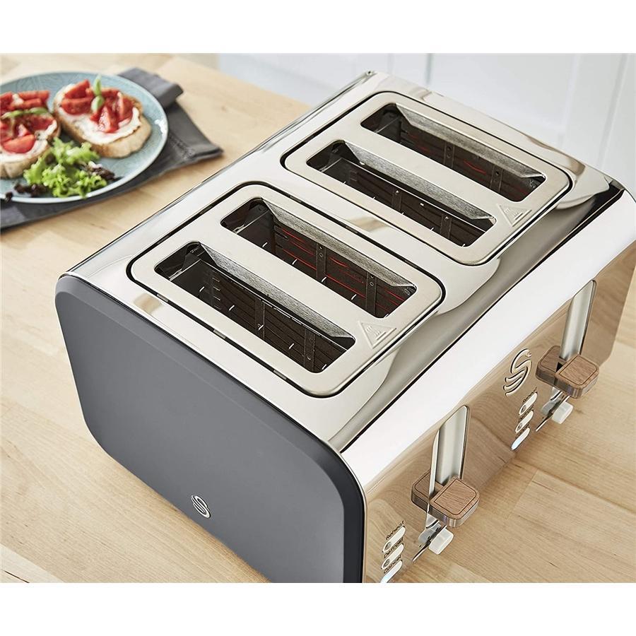 Swan - Grille-Pain 4 Tranches de la Collection Nordic, 1500W, Gris Mat - Simple Boutique
