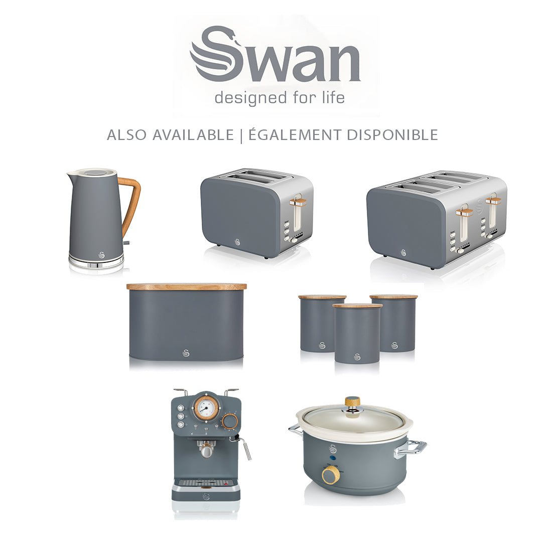 Swan - Grille-Pain 4 Tranches de la Collection Nordic, 1500W, Gris Mat - Simple Boutique
