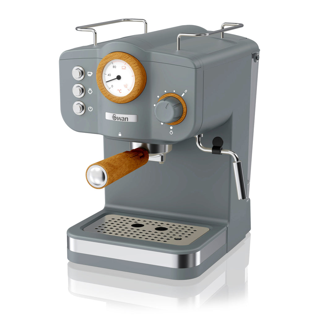 Swan Nordic SK22111GRYN Machine à Espresso, Pression 15 Bars, Mousseur à Lait, Réservoir 1,2 L, Gris