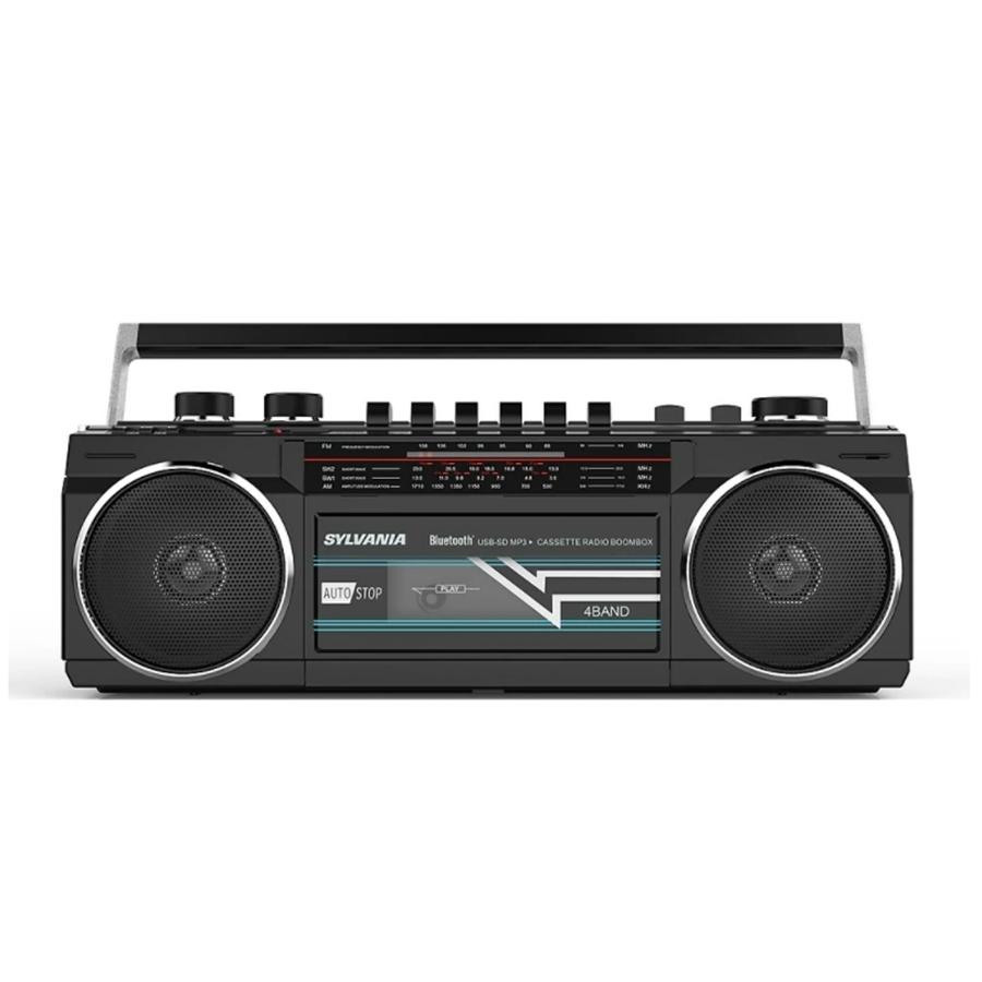 Sylvania - BoomBox Rétro Bluetooth et Lecteur Cassette avec Radio FM, Noir
