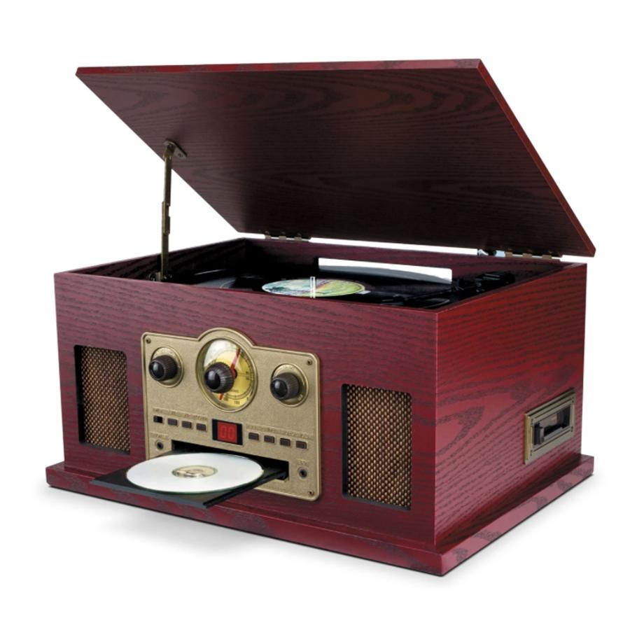 Sylvania - Platine Vinyle Nostalgique 5 en 1 Avec Lecteur CD, Casette AUX et Radio AM/FM, Bois - Simple Boutique