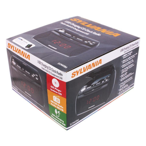 Sylvania SCR4986 Radio-réveil avec Lecteur CD et Chargeur USB Noir