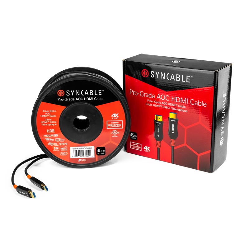 SynCable Câble HDMI 2.0 Optique Actif AOC 4K 60 Hz 18 Gbit/s cULus FT4 45m - Simple Boutique