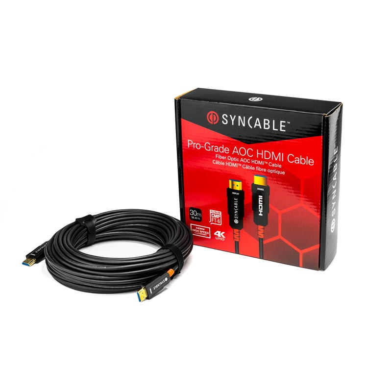 SynCable Câble HDMI 2.0 Optique Actif AOC 4K 60 Hz 18 Gbit/s cULus FT6 Résistant au Feu CMP Plenum 30m