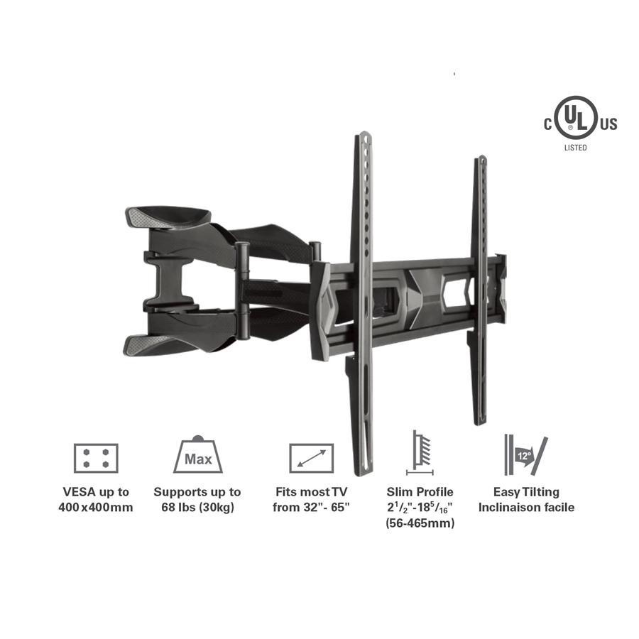 SyncMount SM-3265FM Support Mural pour Téléviseur 32'' à 65'' Articulé à Mouvement Complet, Noir - Simple Boutique