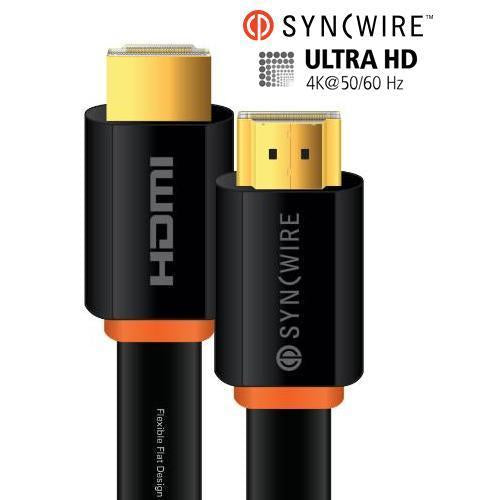 SyncWire Câble HDMI Plat Professionnel Haute Vitesse 2.0 4K 50/60Hz CL3/FT4 Noir Grandeurs de 2m