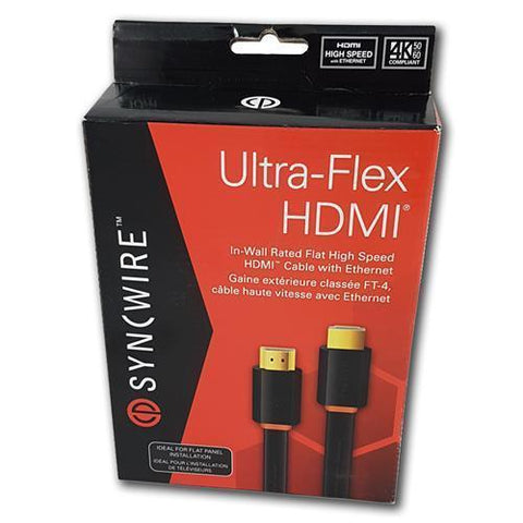 SyncWire Câble HDMI Plat Professionnel Haute Vitesse 2.0 4K 50/60Hz CL3/FT4 Noir Grandeurs de 5m