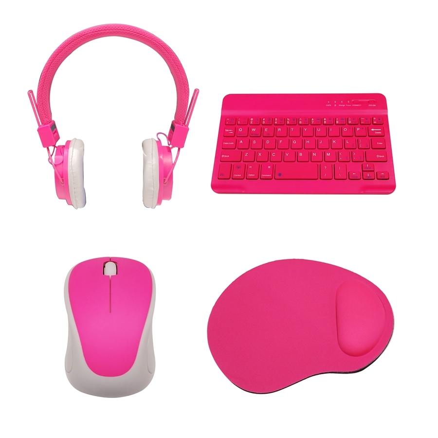 Tech Theory - Ensemble pour l'école à la Maison, Comprend Clavier Bluetooth, Souris Sans-Fil, Casque d'écoute Filaire et Tapis de Souris, Rose - Simple Boutique