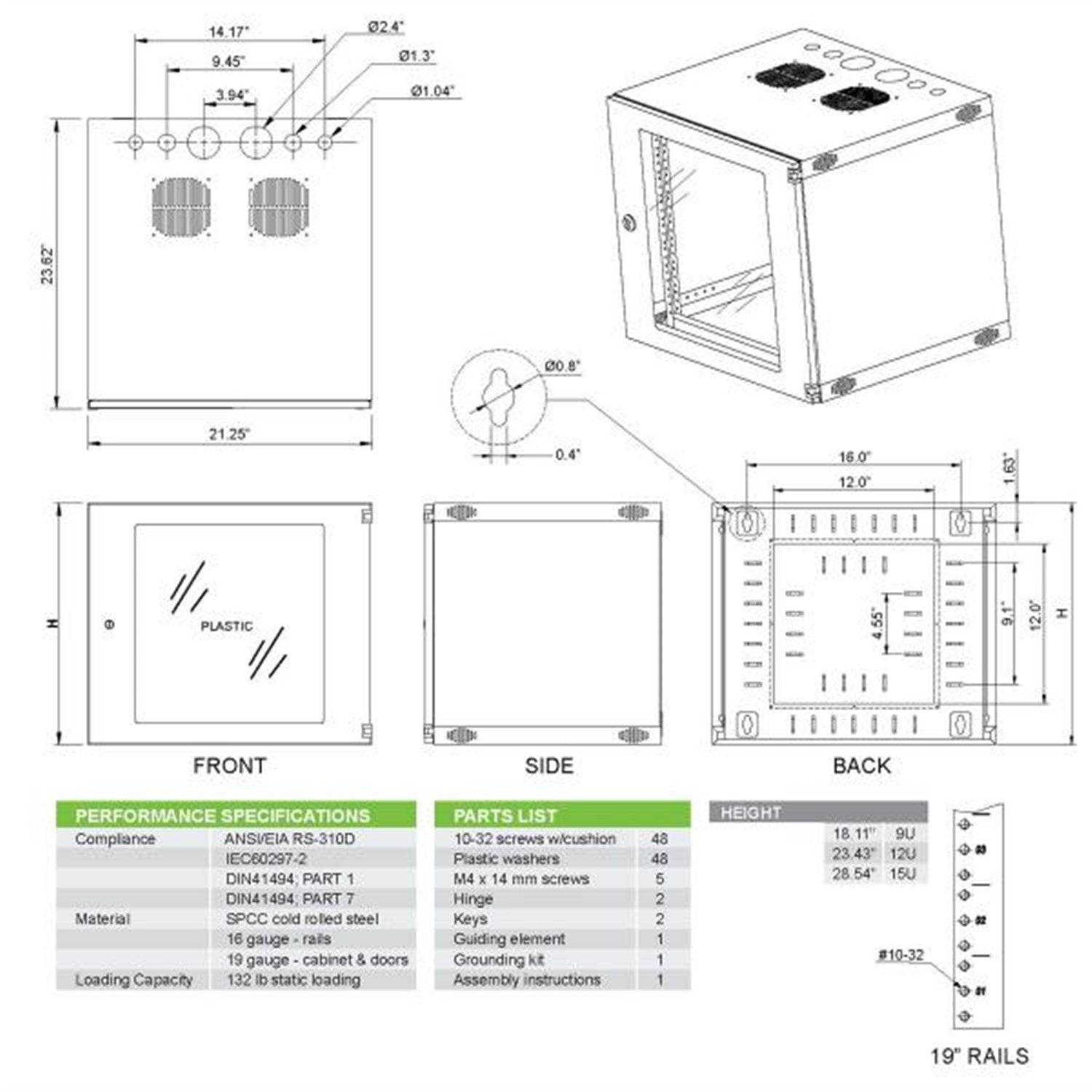 TechCraft - Cabinet Réseaux Murale Fixe 9U, Porte en Plexiglass avec Serrure, Noir - Simple Boutique
