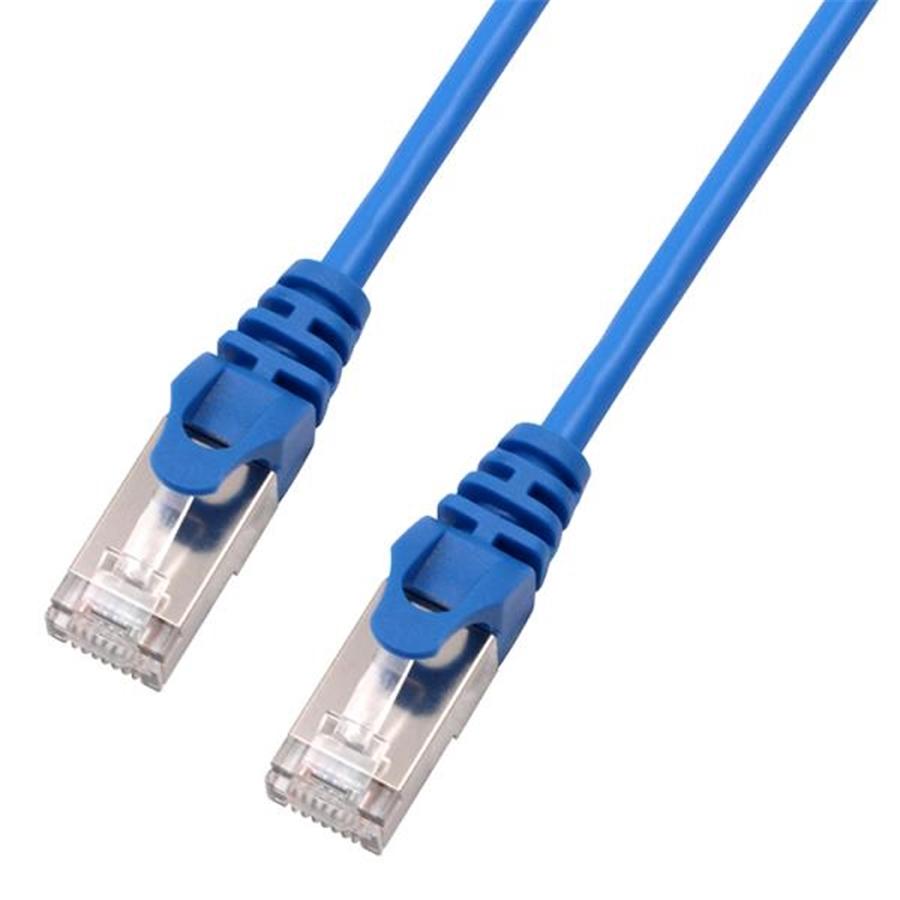 TechCraft - Câble Réseau FTP avec Connecteurs Métalliques CAT8, Ultra-Mince, Blindé, Longeur de 0.5 Pieds, Bleu