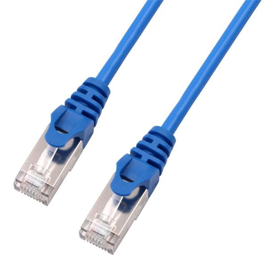 TechCraft - Câble Réseau FTP avec Connecteurs Métalliques CAT8, Ultra-Mince, Blindé, Longeur de 7 Pieds, Bleu - Simple Boutique