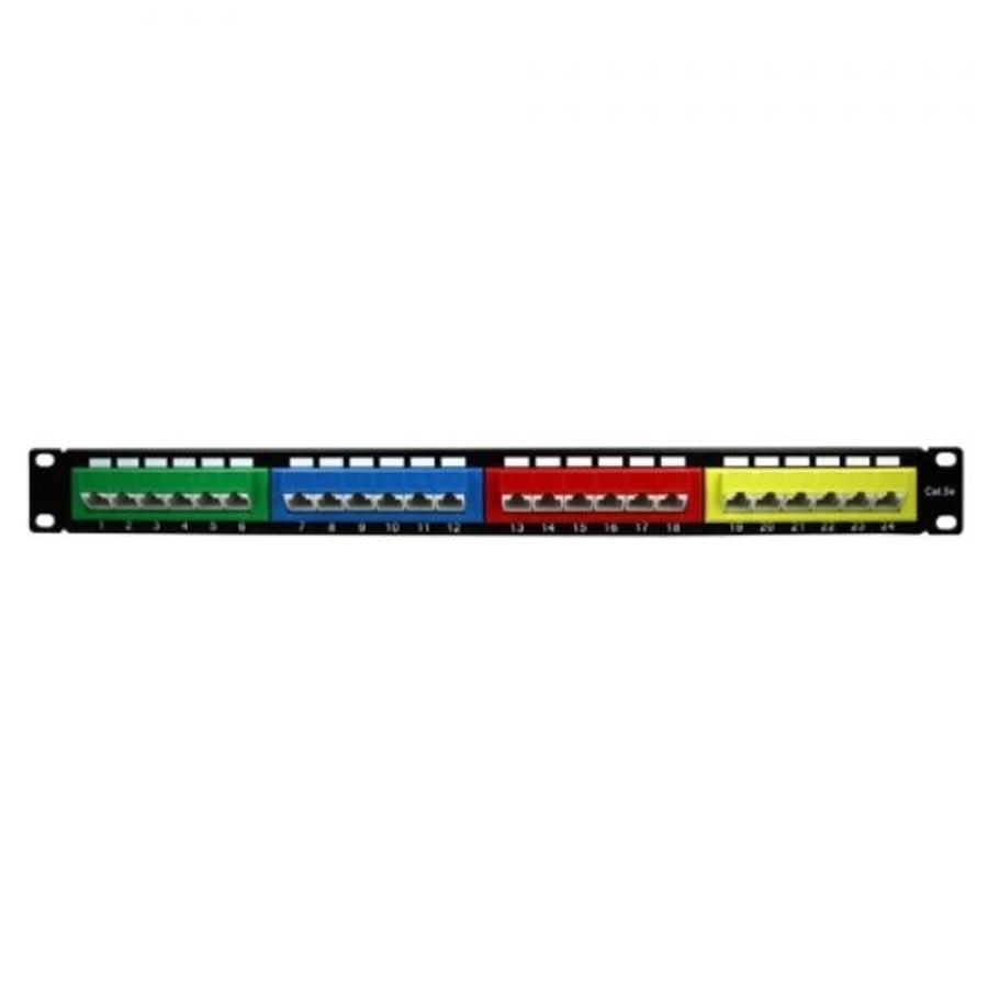 TechCraft Panneau de Brassage CAT5 à 24 Ports (1U), T568A ou T568B, Cosses colorées inclinées