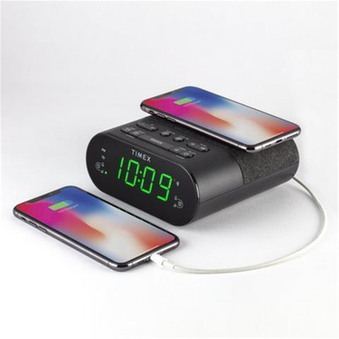 Timex - Radio-Réveil FM Avec Chargement Sans-Fil et Port USB, Noir