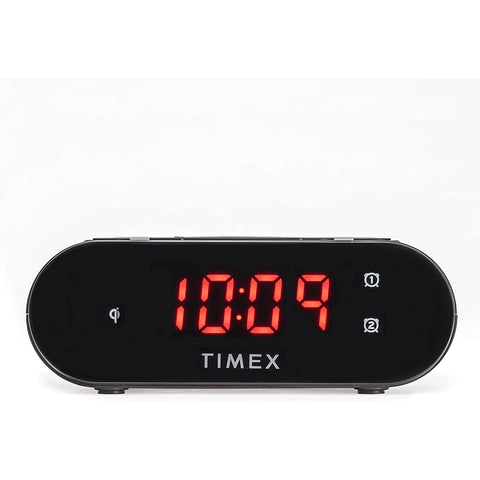 Timex - Radio-Réveil à Double Alarme avec Écran LED, Chargement Sans-Fil et Batterie de Secours, Noir