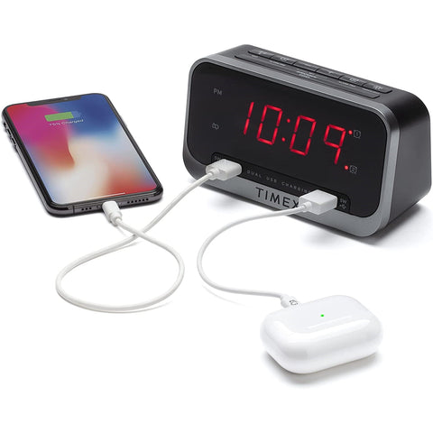 Timex - Radio-Réveil à Double Alarme avec Écran LED, Chargement USB et Veilleuse, Noir