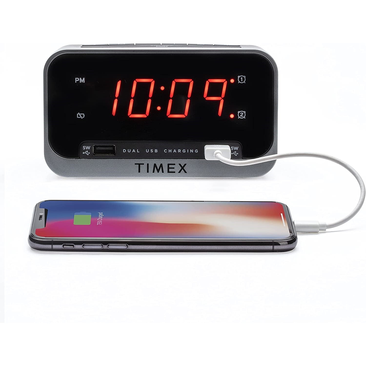 Timex - Radio-Réveil à Double Alarme avec Écran LED, Chargement USB et Veilleuse, Noir - Simple Boutique