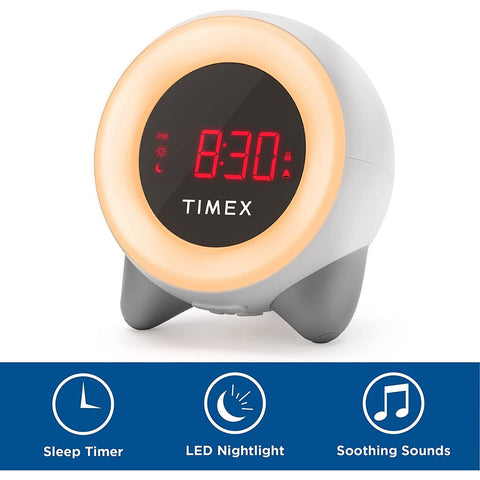 Timex - Réveil Matin d'apprentissage du Sommeil pour Enfant avec Machine à Sons et Veilleuse, Blanc