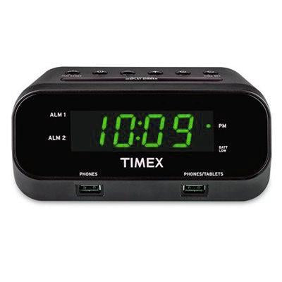 Timex T129BQC - Radio-Réveil à Deux Alarmes avec 2 Ports USB 2.1A, Noir