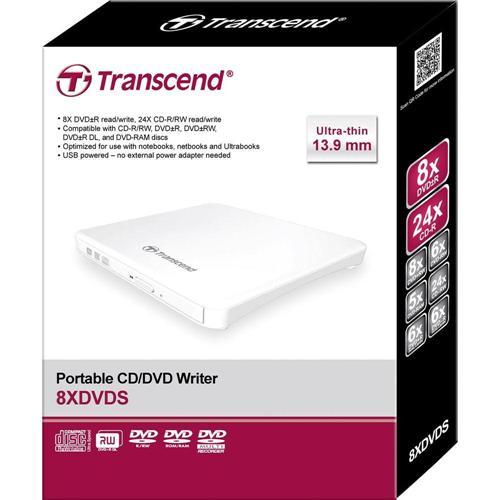Transcend Graveur DVD-RW Externe 8X Portable Ultra-Fin USB Blanc - Simple Boutique