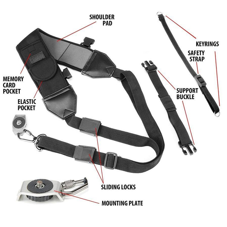 USA GEAR GRCMSS0100BKUS Bandoulière pour Appareil Photo DSLR avec Élévant et Néoprène Rembourré Noir - Simple Boutique