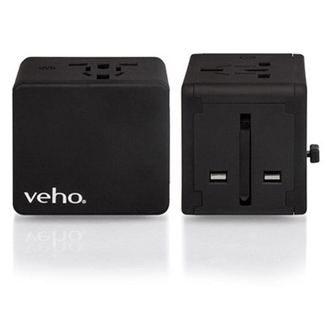 Veho TA-1 - Adaptateur Universel de Voyage Multi-Régions avec 4 Ports USB 5V / 3.5A, Noir
