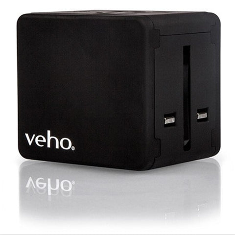 Veho TA-1 - Adaptateur Universel de Voyage Multi-Régions avec 4 Ports USB 5V / 3.5A, Noir