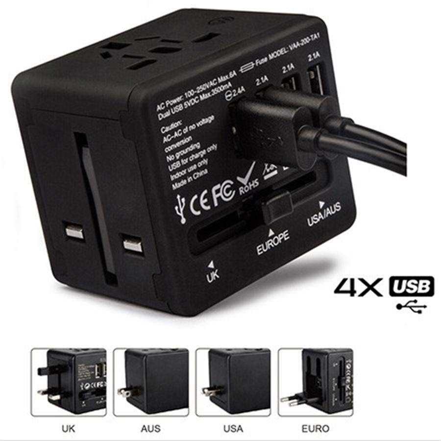 Veho TA-1 - Adaptateur Universel de Voyage Multi-Régions avec 4 Ports USB 5V / 3.5A, Noir - Simple Boutique