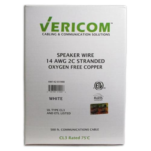 Vericom Câble Haut-Parleur In-Wall CM CL3 OFC Stranded UL 14 AWG En Boite 500Pi Blanc - Simple Boutique