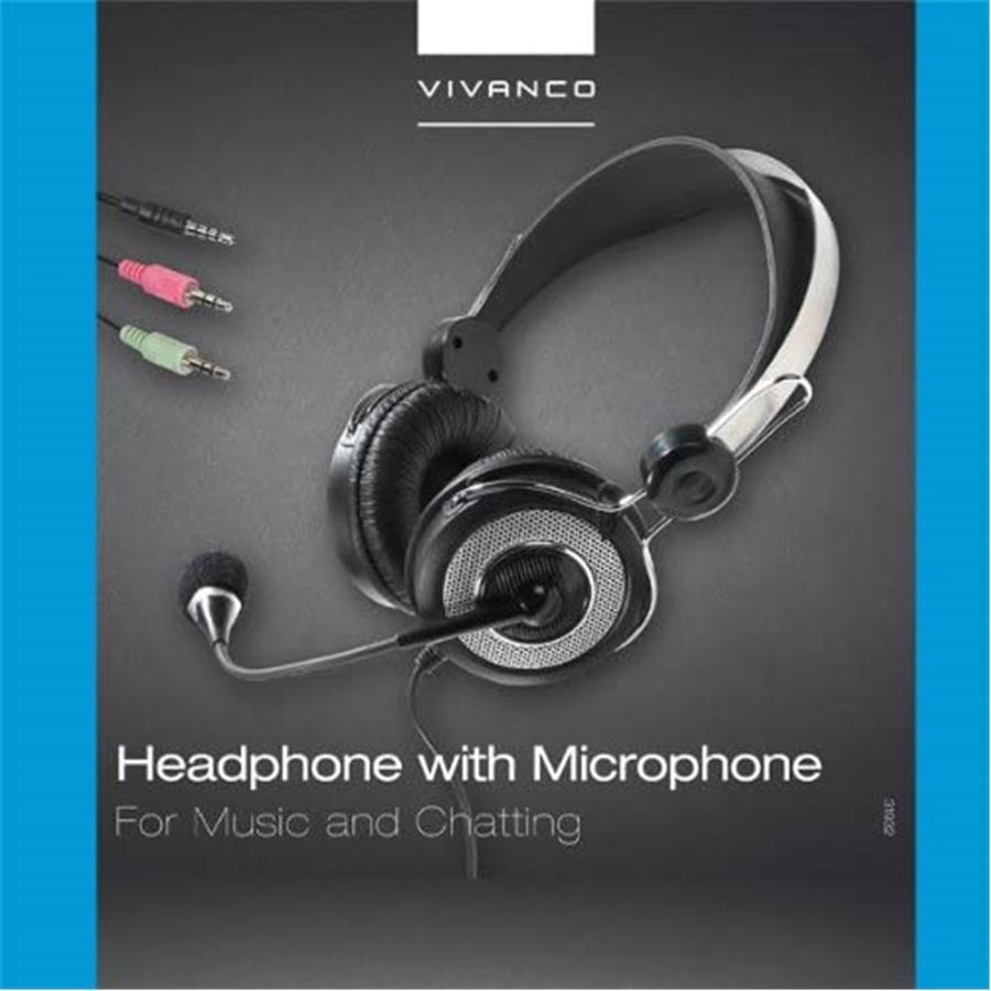 Vivanco - Casque d'écoute avec Microphone, Filaire et Léger, Noir - Simple Boutique