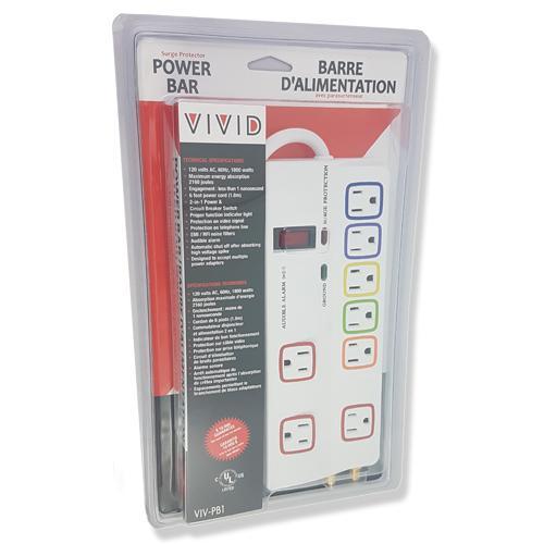 Vivid Protecteur De Surtension Électrique 8 Prises 2160J 6Pi Blanc - Simple Boutique