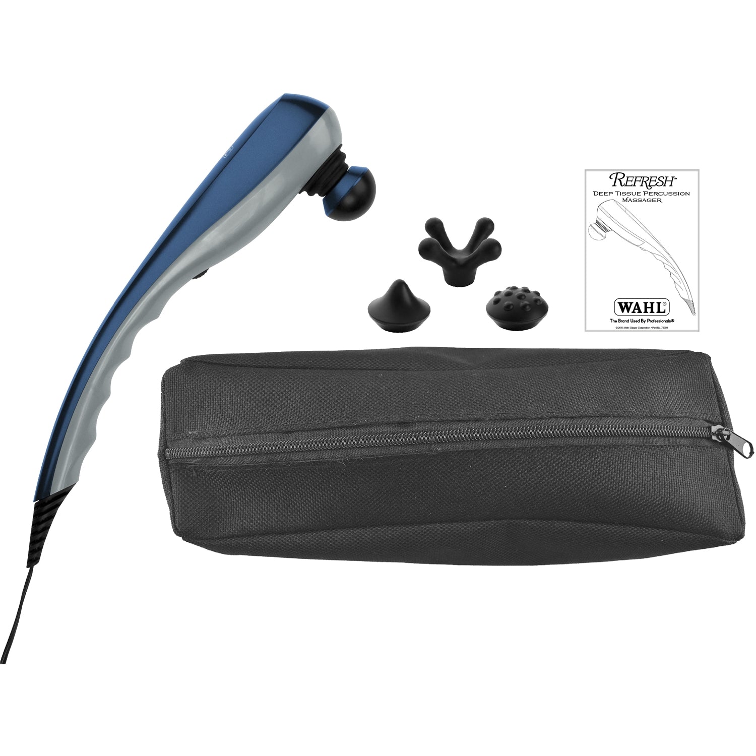 WAHL - Appareil de Massage à Percussion pour les Tissus Profond, 4 Têtes de Fixations Interchangeables, Bleu - Simple Boutique