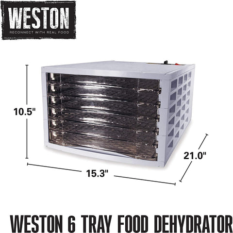 Weston - Déshydrateur d'aliment à 6 Plateaux Antiadhésif, Ventilateur Ultra-Silencieux, 500W, Blanc