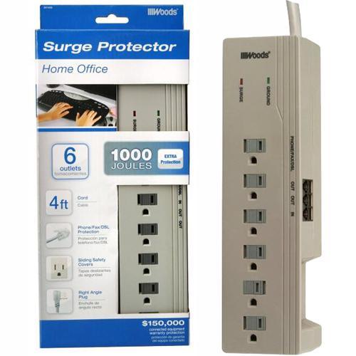 Woods Protecteur de surtension électrique 6 prises 1000 J 4pi - Simple Boutique