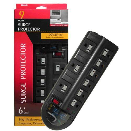 Woods Protecteur de surtension électrique 9 prises 3000 J 6pi - Simple Boutique