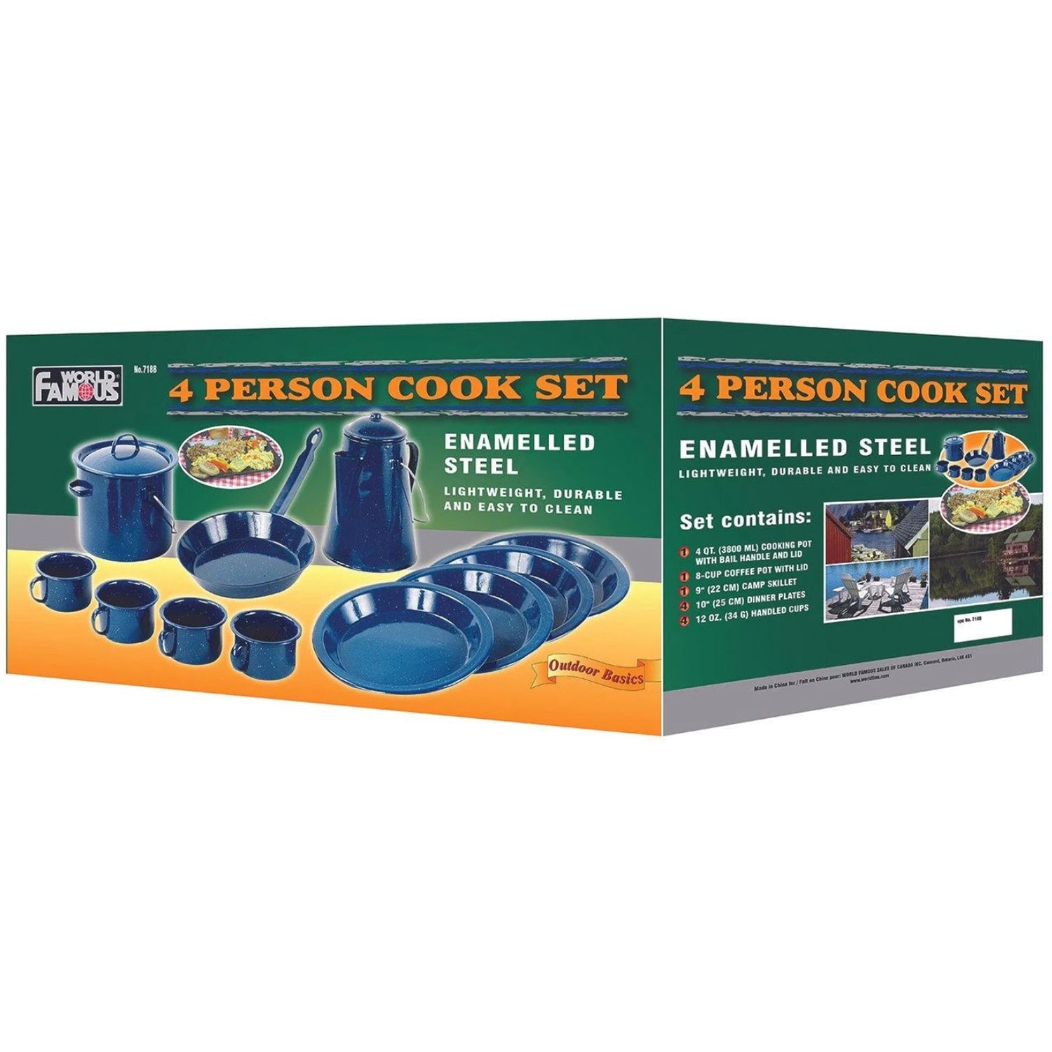 World Famous - Batterie de Cuisine/ Vaiselles pour le Camping, Fabriqué en Acier Émaillé, Bleu - Simple Boutique