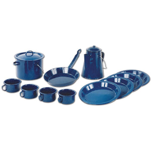 World Famous - Batterie de Cuisine/ Vaiselles pour le Camping, Fabriqué en Acier Émaillé, Bleu - Simple Boutique