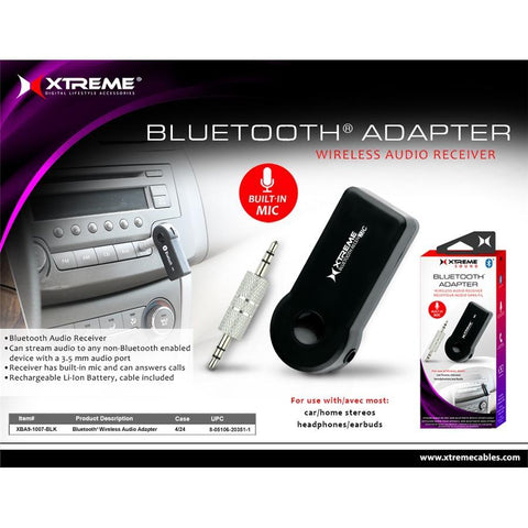 XTREME Récepteur Audio Bluetooth Mains Libres avec Micro et Chargeur de Voiture