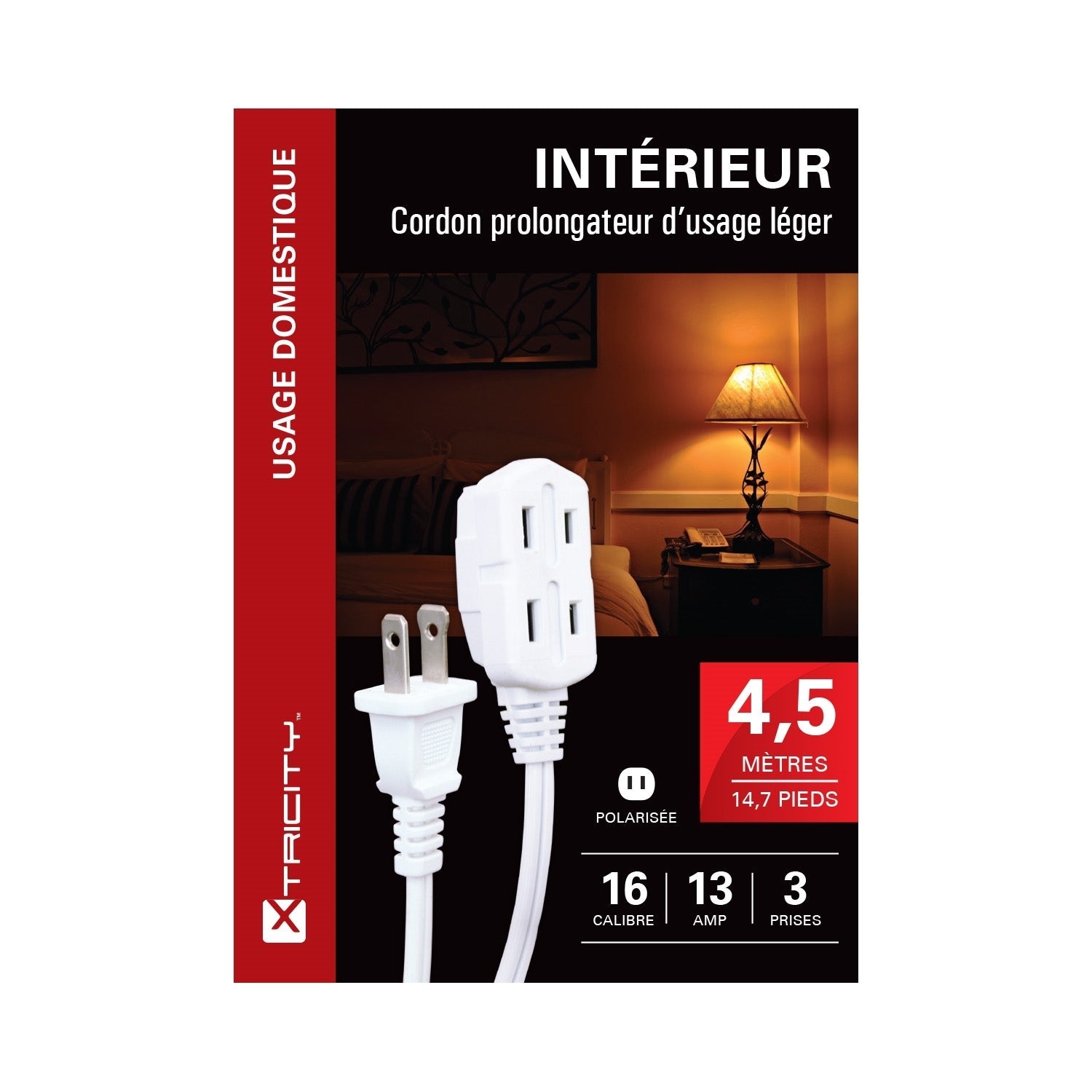 Xtrcity - Rallonge Électrique à 3 Prises, Longeur de 4.5 Mètres, Pour Usage Intérieur, Blanc - Simple Boutique