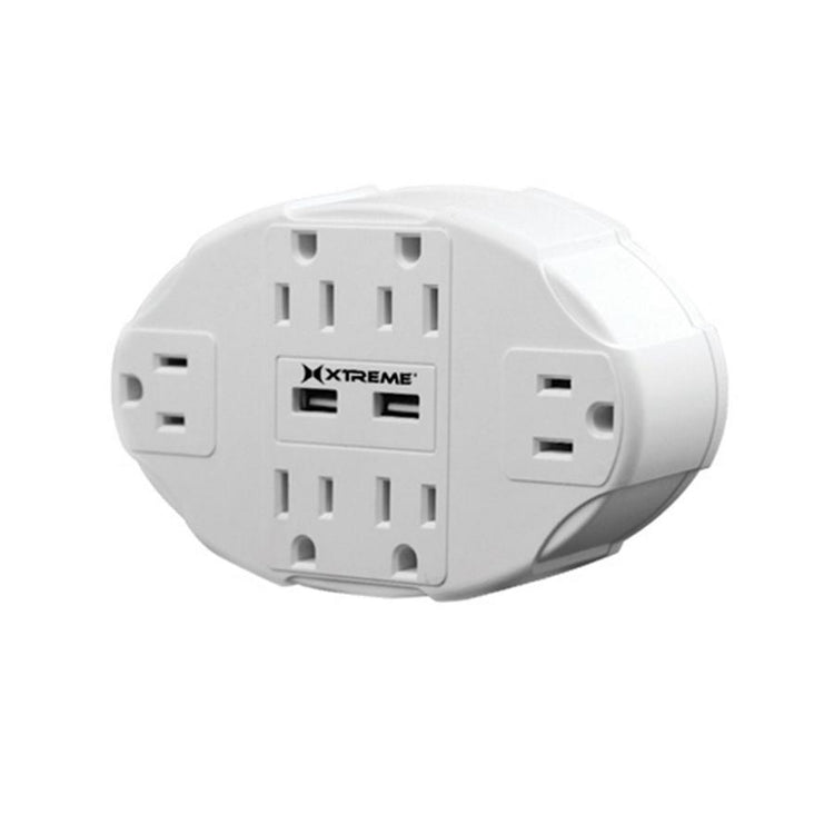 Xtreme - Adaptateur Mural à 6 Prises de Courant avec 2 Ports USB 2.4A, Blanc - Simple Boutique