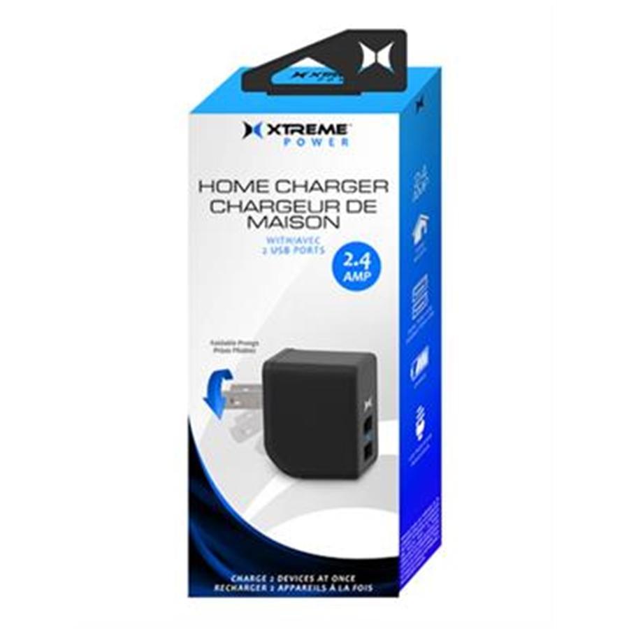 Xtreme Chargeur Mural 2 Ports USB 2.4A Avec Indicateur LED Noir