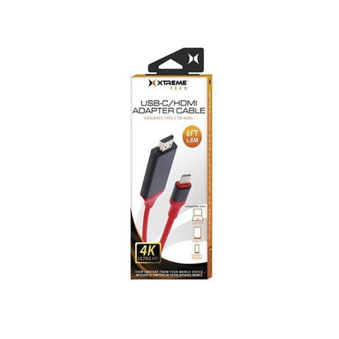Xtreme PAC2-1019-AST Câble USB de Type-C à HDMI, 6 Pieds, Rouge