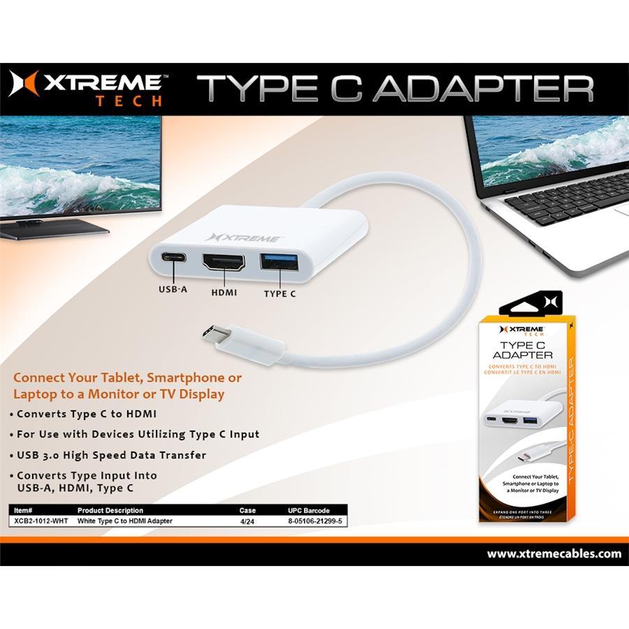 Xtreme XCB2-1012-WHT Adapteur Type-C Multiport , HDMI 4K, USB-A et Type-C, Blanc - Simple Boutique