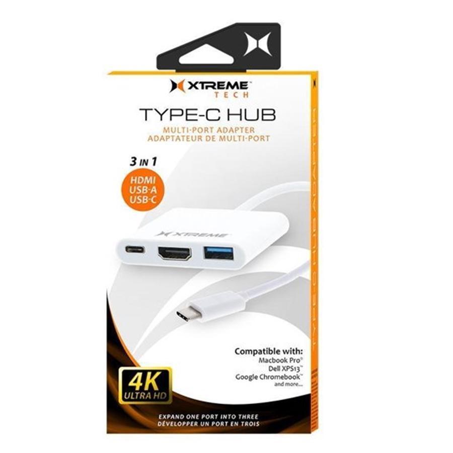 Xtreme XCB2-1012-WHT Adapteur Type-C Multiport , HDMI 4K, USB-A et Type-C, Blanc - Simple Boutique