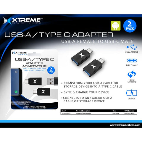 Xtreme XCB2-1014-PP1 Adapteur USB-A Femelle Vers USB Type-C pour Téléphone et Tablette, Noir