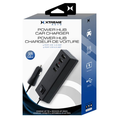 Xtreme XCC8-1018-BLK Chargeur de Voiture 4 Port USB, Câble de 3 Pieds, Noir