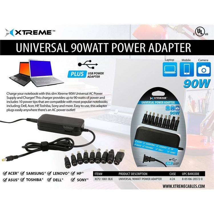 Xtreme XCP2-1001-BLK Adaptateur 90W Universel pour Ordinateur Portable ou Notebook, Noir - Simple Boutique