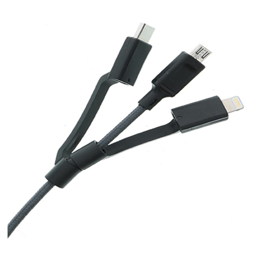 Xtreme XMT8-1001-MP1 Câble de Chargement 3 en 1 de Type C, Micro USB, Lightning, 6 Pieds, Noir