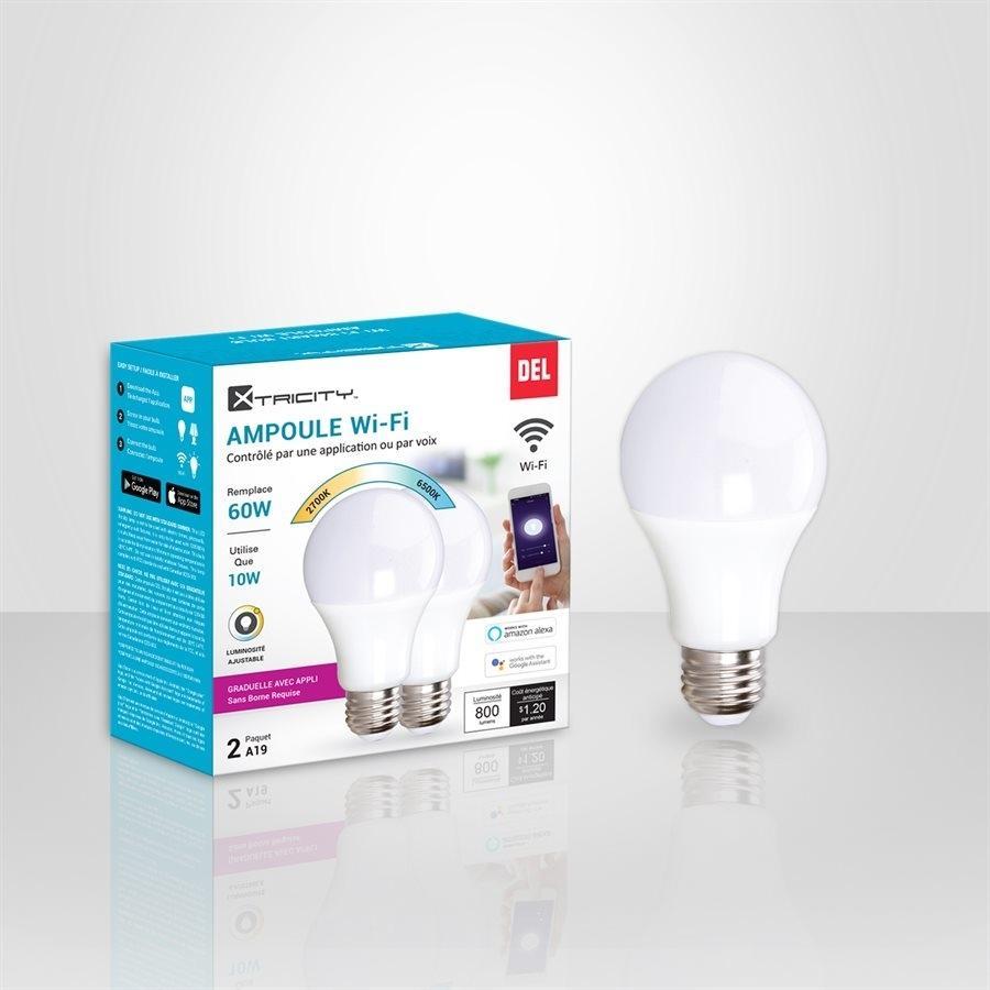 Xtricity 1-50084 DEL Wi-Fi Type A 10W 120V 2700K-6500K Luminosité Ajustable Grad 2PK Blanc - Simple Boutique